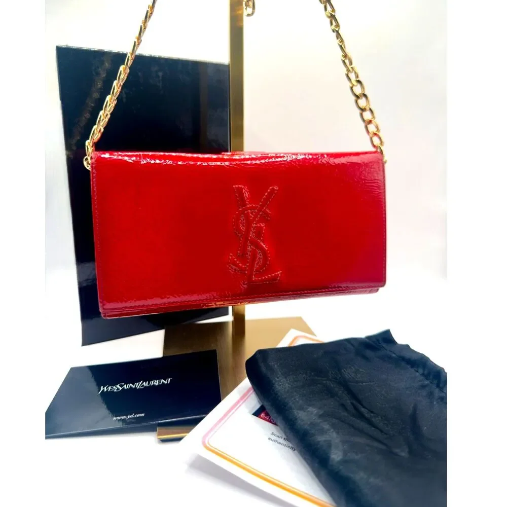 Yves Saint Laurent YSL Belle de Jour Red Patent Wallet WOC Vintage Authentic